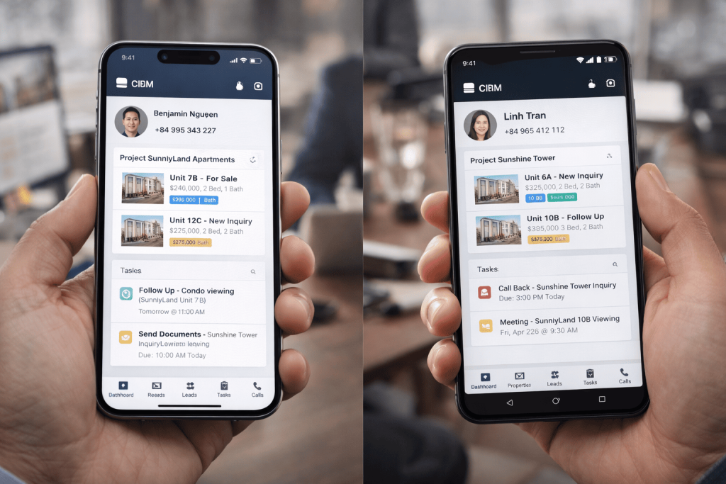 CRM Quản lý khách hàng bất động sản 2026 9 crm android iphone
