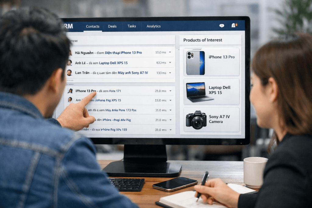 CRM QUẢN LÝ BẤT ĐỘNG SẢN 2026 12 crm ghi nhan san pham nguoi dung quan tam