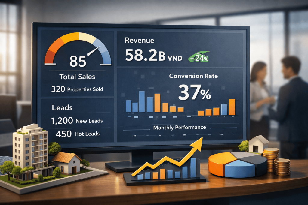 CRM thống kê hiệu quả bán hàng bất động sản