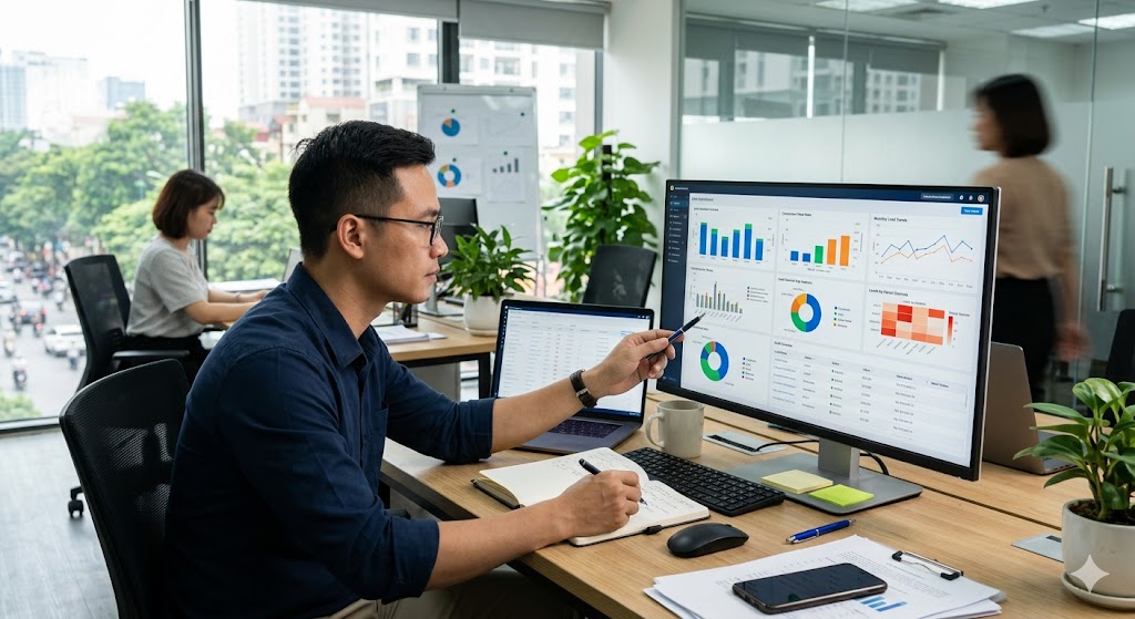 CRM báo cáo & phân tích lead bất động sản