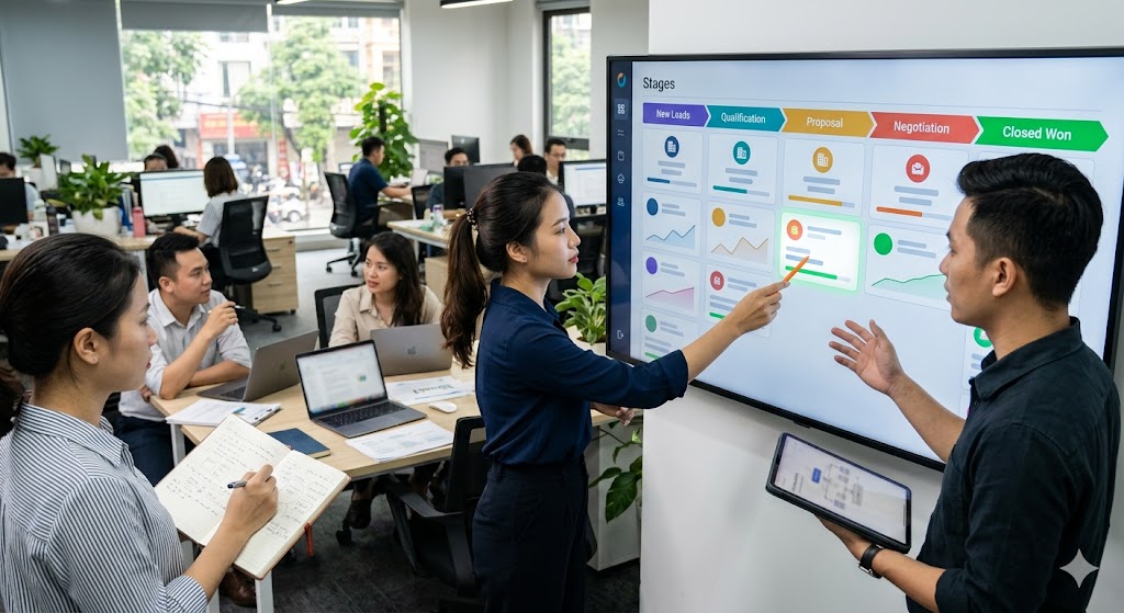 CRM theo dõi tiến độ chốt deal