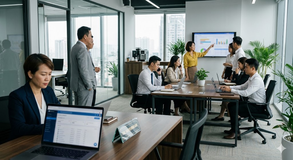 Phân quyền hệ thống: Admin, Quản lý sàn, Trưởng nhóm và Môi giới