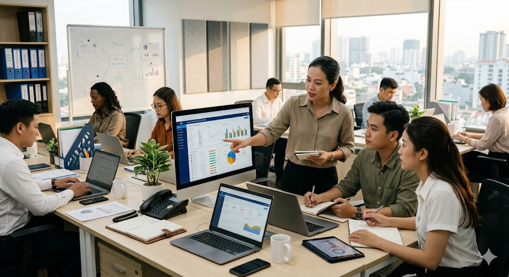 Quản trị tệp khách hàng và điều phối nhân sự kinh doanh