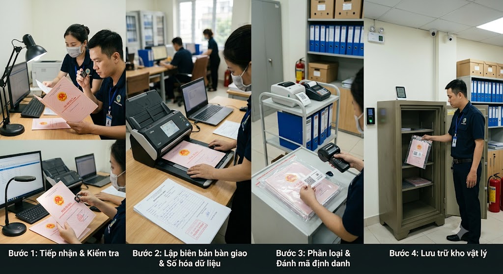 Ảnh 2: quy trình 5 bước quản lý sổ đỏ khách hàng an toàn tuyệt đối