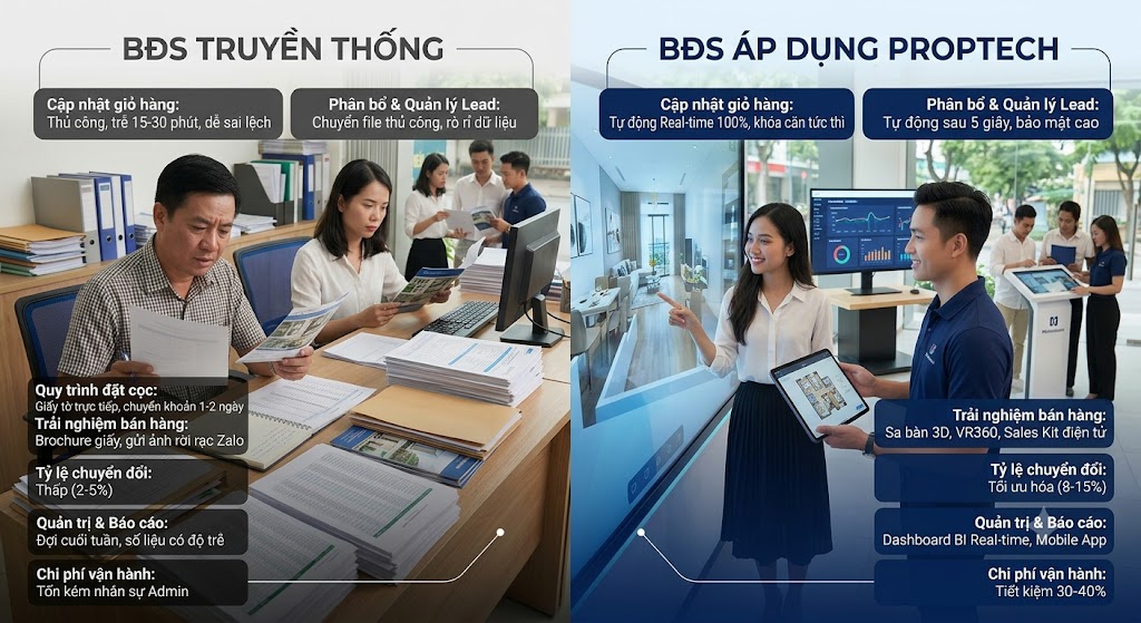 Ảnh 3: Sàn truyền thống vs Sàn áp dụng Proptech
