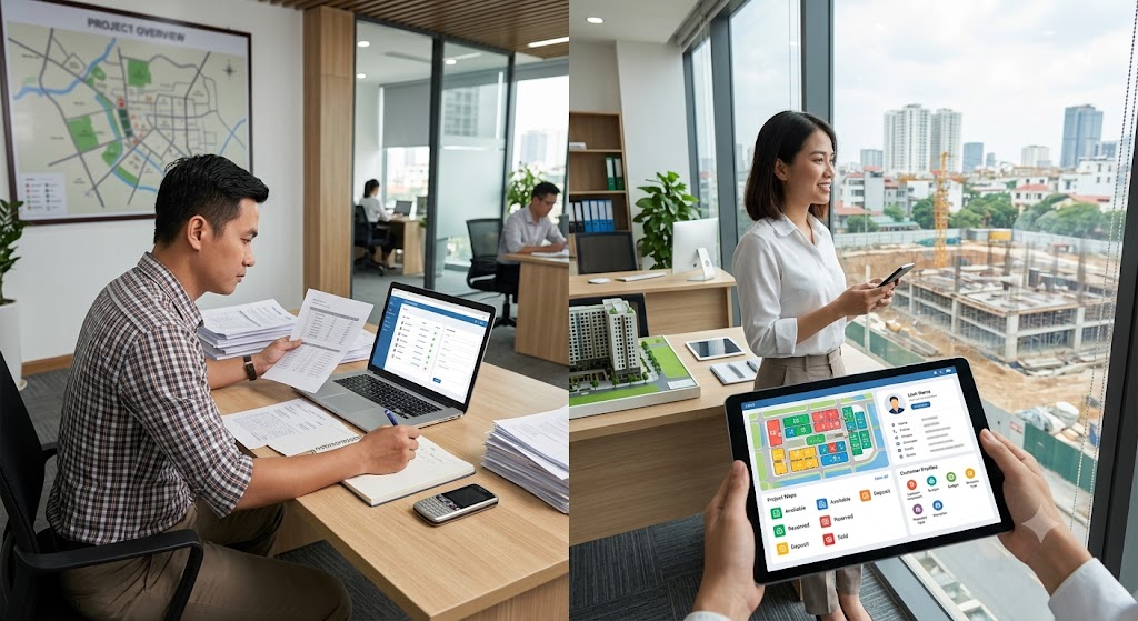 Ảnh 2: bảng so sánh sự khác biệt giữa crm chung và crm bất động sản