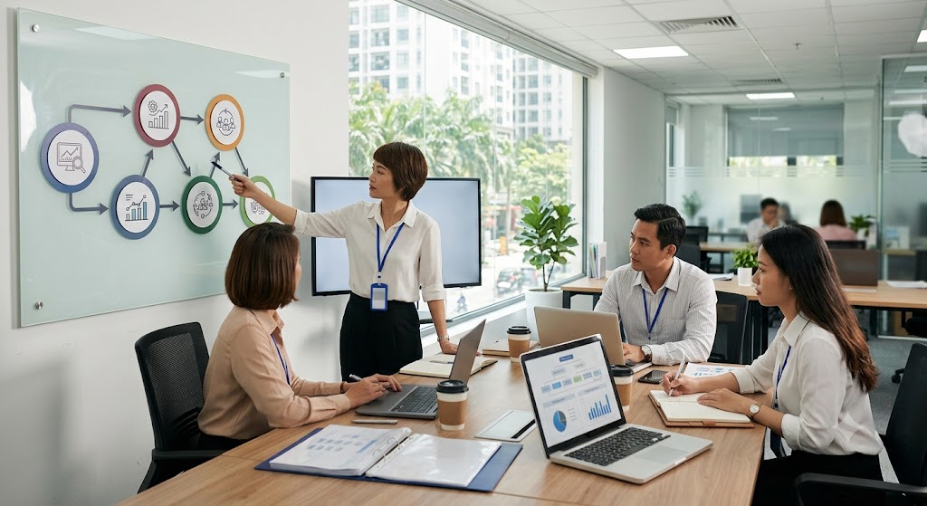 Ảnh 3: lộ trình 6 bước áp dụng crm thành công cho sàn bđs