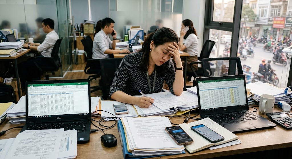 Ảnh 1: nỗi đau của trưởng phòng kinh doanh bđs khi quản lý thủ công